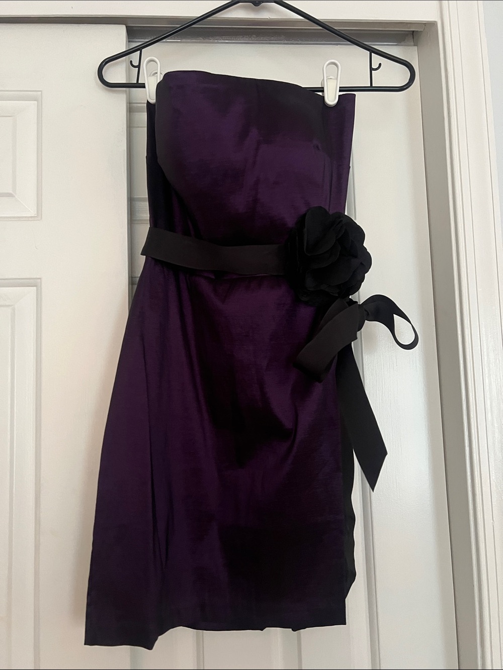 Snap Strapless Deep Purple Dress with Black Sash and Flower (Never worn)